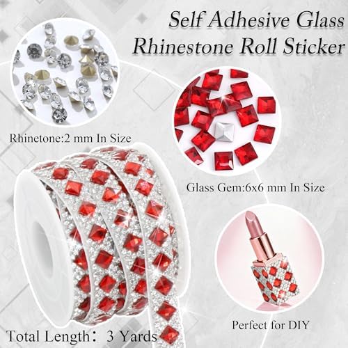 1 CM Wide Crystal Rhinestone Ribbon Red Glass Gems Rhinestone Tape