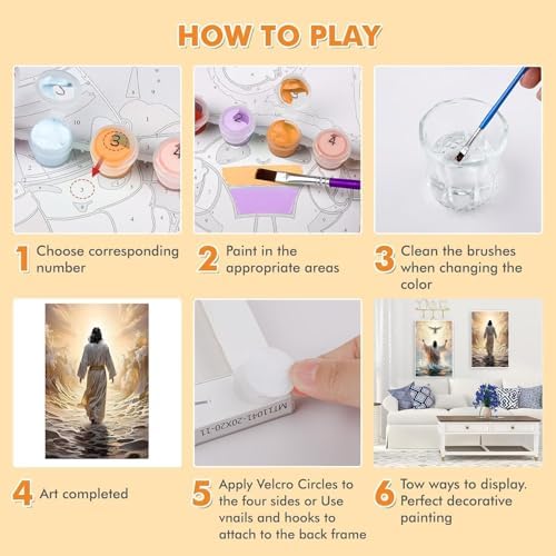 KYOQFVN 2 Pack Jesus Paint by Numbers Kit for Adults with Frame - Jesus Paint by Number Kits on Canvas with Wooden Easel, DIY Acrylic Oil Painting for Home Wall Decor8x12inch