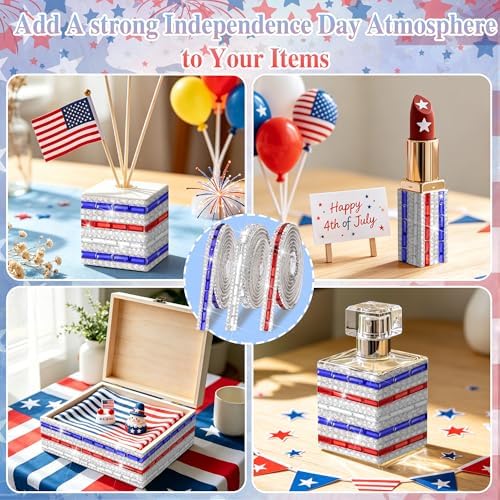 Patriotic Rhinestone Ribbons Red Blue White Diamond Strip Sticker