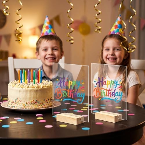 Bercoor 10 Pack 5x7 Inch Blank Clear Acrylic Sign with Wooden Stands, Rectangle Top Acrylic Sheet, DIY Acrylic Rectangle Table Numbers for DIY Name Card Gifts Event Party Sign Decoration