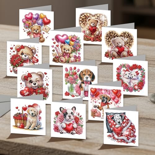 12Pcs Diamond Art Greeting Cards Kit with Envelopes Valentine