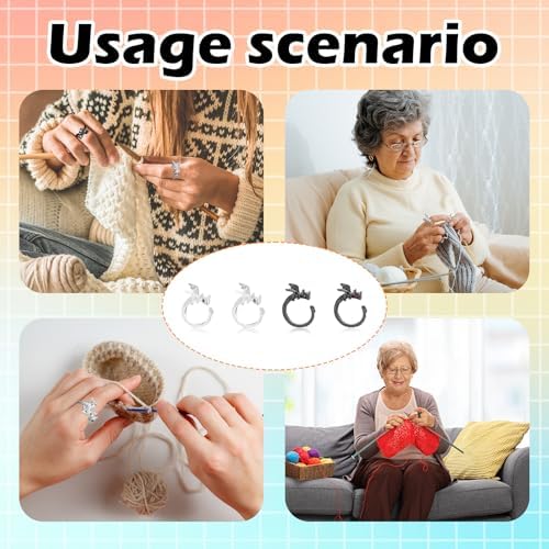 4pcs Knitting Crochet Loop Ring for Fingers Metal Open Yarn Guide Crochet Rings