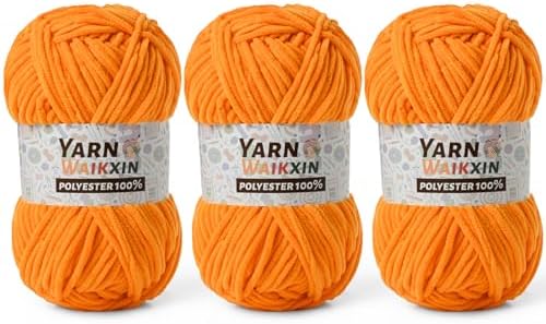 Soft Chenille Yarn for Crocheting, Fluffy Chunky Crochet Yarn for Baby Blanket, (5.29oz/196.8yds) Fuzzy Velvet Yarn for Amigurumi&DIY Puzzle、Crafts、Scarf(3 Orange)