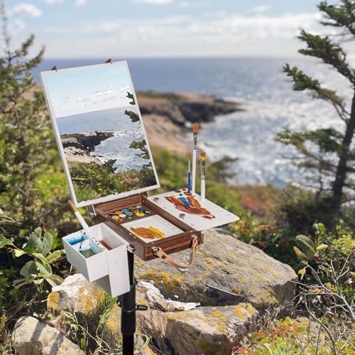 ACODE Wood Travel Watercolor Palette, Plein Air Easel Pochade Box for Art Supplies, Mini Walnut Portable Sketchbox for Painting, Handhold Tabletop Easel Storage Box, Wooden Art Box for Outdoor