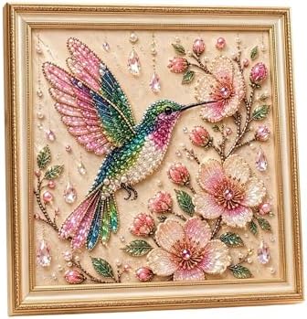 Pearl Art Kits for Adults Bird Flower DIY Beaded Embroidery Kits with Crystal Rhinestones Pearl Painting Craft Kit with Pre-Printed Canvas Handmade Home Wall Decor Gift (Hummingbird)