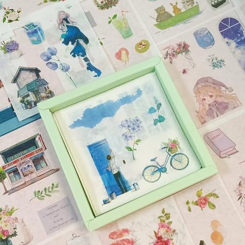 Watercolor Washi Stickers Set (50 Sheets) for Bullet Journaling - Scrapbook Self-Adhesive Sticker Decal for Junk Journal,Scrapbooking Planner, Notebook, DIY Arts Crafts