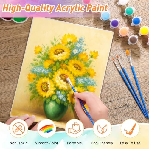 24 Pack Mini Acrylic Paint Set, 12 Colors Acrylic Paint Strips with 48 Brushes, Washable Paint for Kids & Adults Craft, 336 PCS Painting kit for Easter Eggs, Birthday, Party Favor, Classroom Art Gifts
