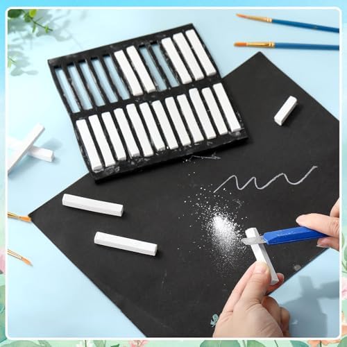 Watersay 48 Pcs Soft Chalk Pastels Set Soft Pastel for Artists Square Sketch Chalk Non-toxic Artist Pastel Sticks for Professional Artists Students and Art Lovers(White,60×8×8mm)