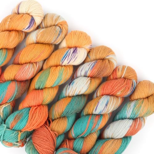 Katech 6 Pack Wool Yarn for Crocheting-Sock Yarn for Knitting Burnt Orange
