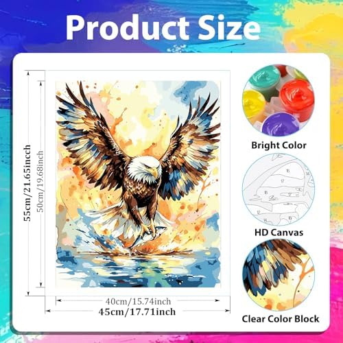 xcemhil Eagle Paint by Numbers Kit for Adults Beginner, Eagle Paint by Acrylic Paint by Number Kits Suitable for Home Wall Art Decor Gifts 16x20 Inch