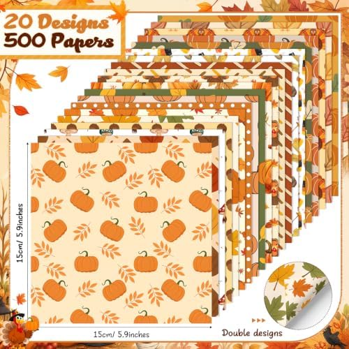 Harloon 500 Sheets Fall Origami Paper, 20 Styles 6x6 Inch