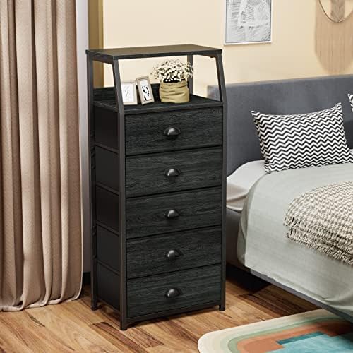 Furnulem Black Dresser for Bedroom, Fabric Dorm Tall Nightstand
