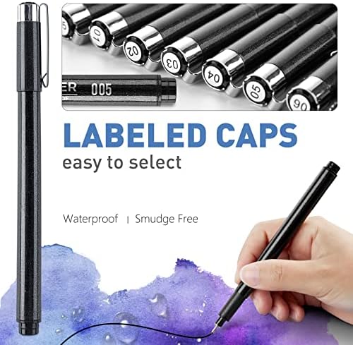 YISAN Drawing Art Pens,Micro Fineliner Pens,Fine Tip Manga Markers for Artist Sketch Technical,Black,12 Set,902195