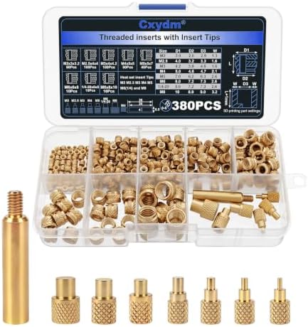 380PCS Heat Set Thread Inserts with M2 M2.5 M3 M4 M5 M6(1/4) M8 Insert Tips