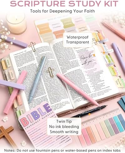 XKDOUS 40 Bible Study Kit, Journaling Supplies for Women with Case, Pink