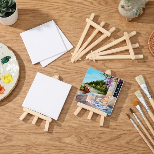 Motimind 36 Pcs 4 x 4 Mini Canvas and 6" Easel Set Bulk for Paint Party