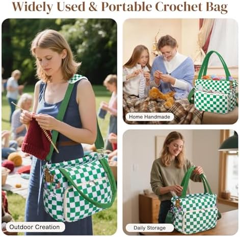 DALINDA Crochet Bag Organizer,Yarn Bag and Tote- Yarn Storage with Multiple Pockets for Crochet Supplies, Knitting Bag for Gifts,Portable & Durable