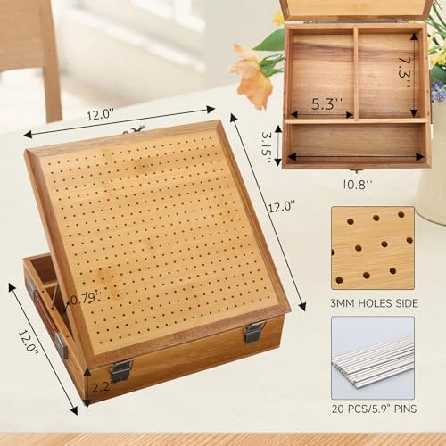 12.0" Crochet Blocking Board with Storage Drawer & Pegs for Crochet Project