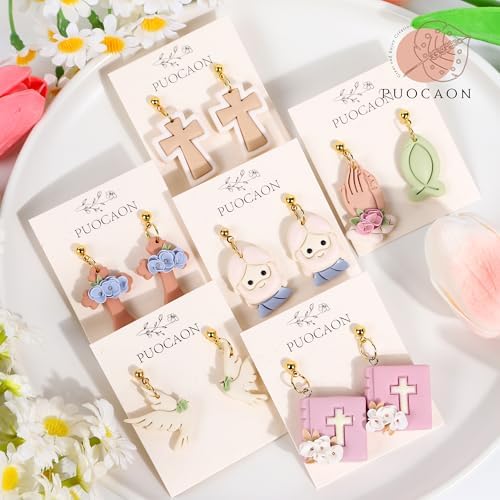 Puocaon Christian Polymer Clay Cutters - 15 Pcs Polymer Clay Cutters for Earrings Jewelry, Bible Books Jesus Cross Pigeon Shape