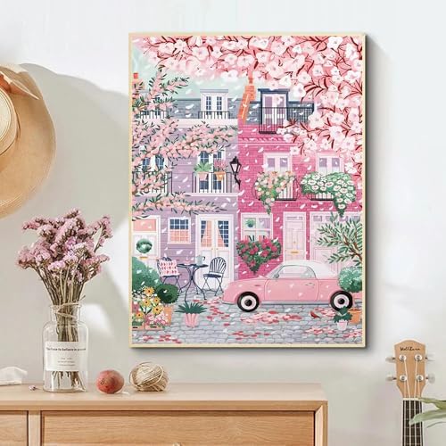 Sakura City Diamond Painting Kits for Adults, 5D Diamond Art Painting by Numbers Kits, DIY Flowers Diamond Dots Art Kits, Full Round Drill Diamond Art Kits for Adults for Home Wall Decor, 12x16 inch