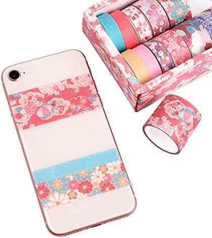 12 Rolls Washi Tape Set, Cherry Blossoms Floral Pattern Washi Masking Tape
