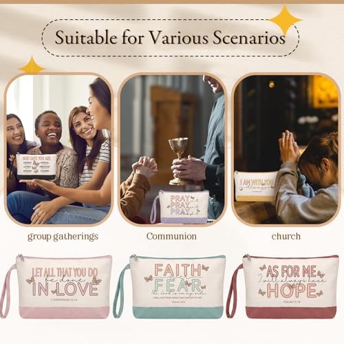 12 Pcs Jesus Canvas Makeup Bags with Zipper DIY Craft Morandi Cosmetic Bags Bulk Heat Transfer Travel Toiletry Pouch for Women Colleagues Friends Christmas Vacation