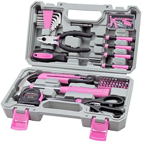 CARTMAN Complete Household Tool Set, Pink Hand Kit With Storage Case | Versatile tool assortment for home repairs, DIY projects, furniture setup, crafting, and daily household fixes in toolbox.