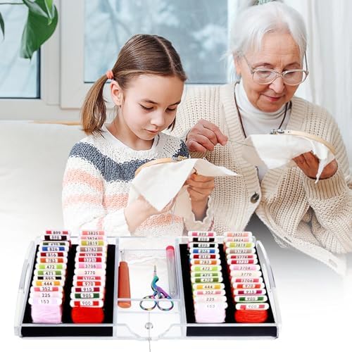 Acrylic Working Tray for Cross Stitch and Embroidery Supplies, Embroidery Floss Bobbins Organizer Tray with Magnetic Needle Holder and Tools Storage