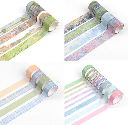 Dizdkizd Floral Green Washi Tape Set, 20 Rolls Cute Seasonal Masking Tape Aesthetic Journaling Supplies for Planner Scrapbooking Calendar Card Making