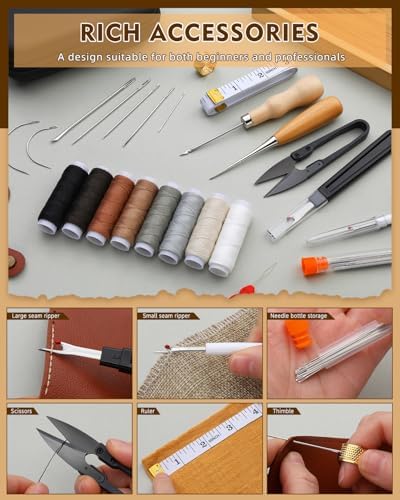BAGERLA Upholstery Repair Kit, 50 Pcs Heavy Duty Sewing Kit with 8 Colors Thread 32 Pcs Upholstery Needles, Sewing Awls for Hand Stitching Car Sofa Shoe Backpack Craft DIY