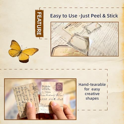 400Pcs Vintage Scrapbook Paper & Journaling Stickers Set, Mix Sizes Antique Single Side Printed Craft Paper for DIY Card Making, Journaling, Photo Album & Decoration