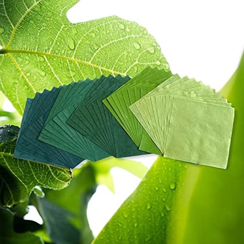 Natural Fiber Mulberry Paper Sheets 6 x 6 Inches, 50 PCS Handmade Craft Paper for Origami, Scrapbooking, Card Making, DIY Decoration, Mixed Media Art (Green Tone, 6x6 Inch)