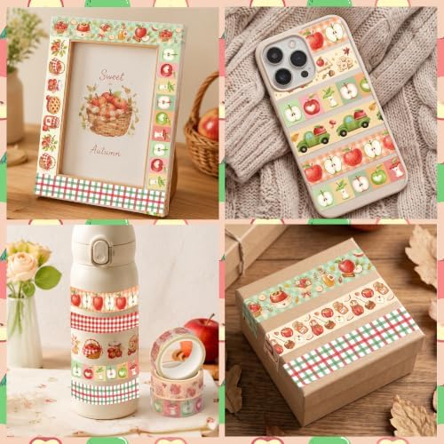 12 Rolls Autumn Thanksgiving Apple Washi Tape for Gift Wrapping