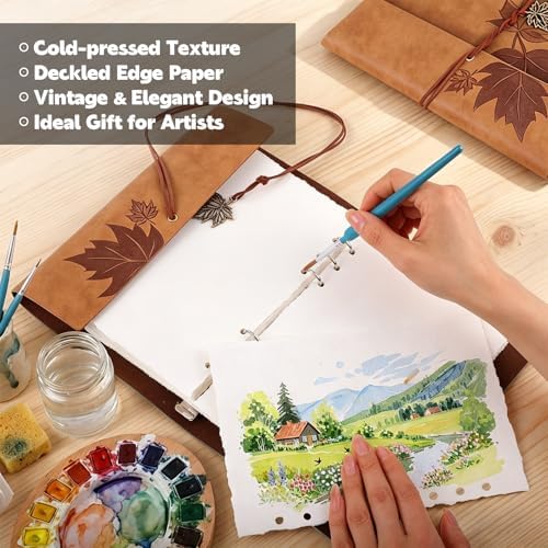 Watercolor Journal, 24 Sheets, 5.5 x 8.1 in, Khaki Leather Cover