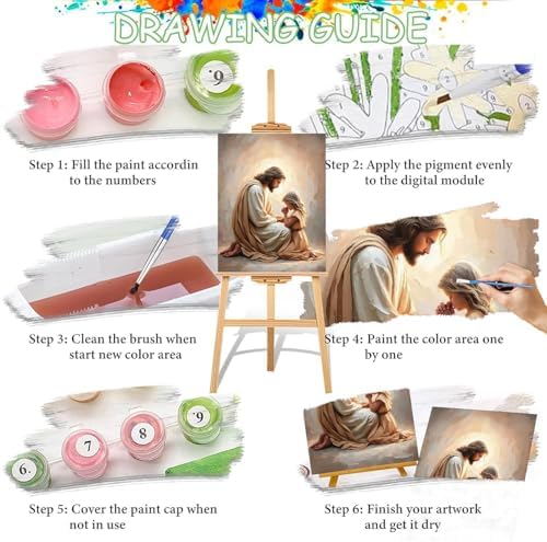 6 Pack Jesus Paint by Numbers Kit for Adults Framed Canvas, Frameworkless