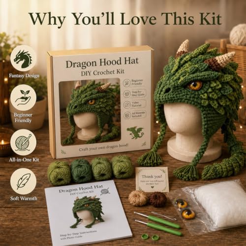 Fantasy Animal Hood Hat DIY Crochet Kit, Complete Crochet Starter Set