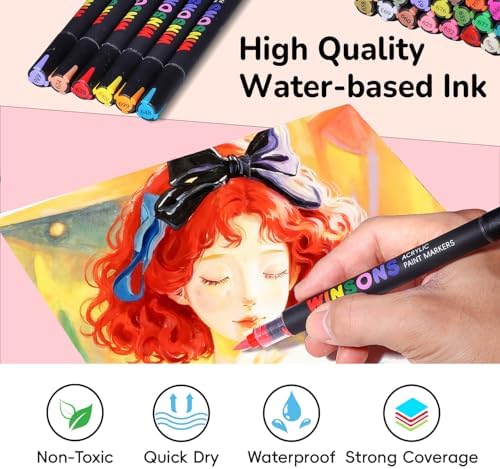 WINSONS 60 Colors Dual Tip Art Markers Set, Auto Ink-Flow Markers for Drawing, Illustration, Manga Coloring, Sketching Coloring Books