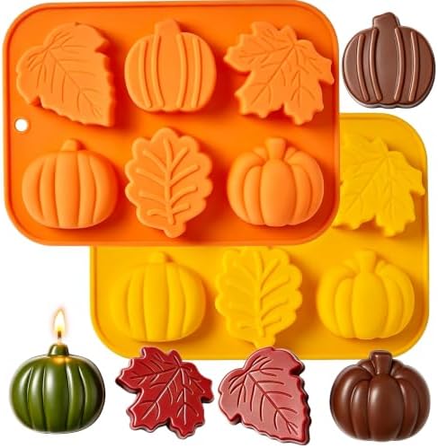 Thanksgiving Soap Molds 2-Pack, Fall Silicone Mold in Pumpkin & Leaf