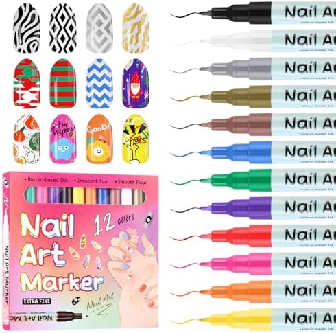 Kalolary 12 Color 0.5MM Nail Art Pens Set 3D Nail Art Pens