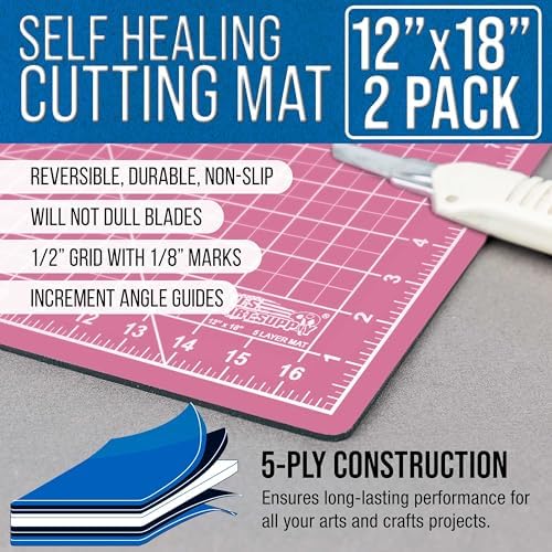 U.S. Art Supply 12"x18" Self-Healing Cutting Mat 5-Ply (2 Pack) Pink/Blue