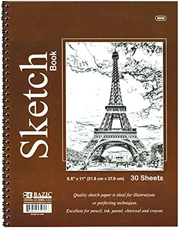 BAZIC Sketch Book 30 Ct. 8.5" X 11", Spiral Side Bound Sketchbook Drawing Pads, Sketching Paper Coloring Book for Artist Kids School, 1-Pack | 30-sheet spiral sketch book, Smooth drawing paper for sketching, Shading, For school and craft projects