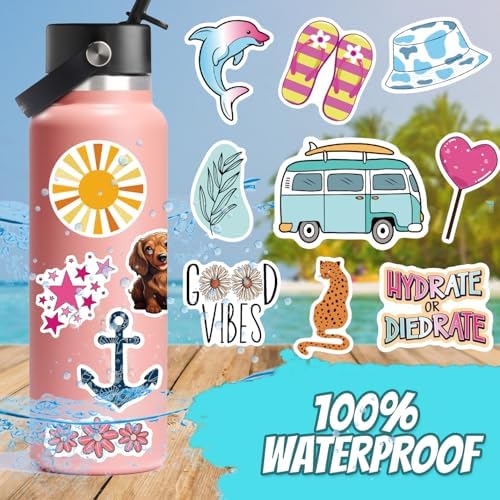 300 Pcs Preppy Stickers, Summer Stickers for Water Bottles Girls, Laptop Accessory Waterproof, Cute Decals for Phone Waterbottle MacBook Cup, Summer Themed Stickers for Teens