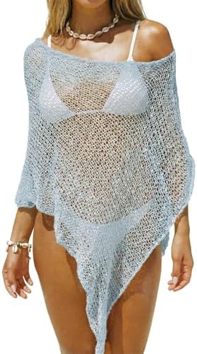 MAKABO Women's Off Shoulder Mesh Knit Cover Up Summer Beach Asymmetrical Vacation Bolero