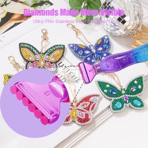 Huanlys Diamond Art Pens Tools Diamond Painting Accessories Kits with Screw Steel Rose Gold Metal Tip Nibs Placers Roller Tool Accessories (Sky Purple)