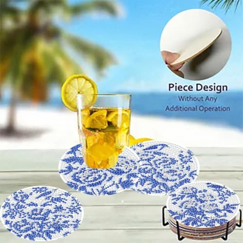 8 Pack Diamond Art Coasters, Blue Flowers Diamond Painting Coasters