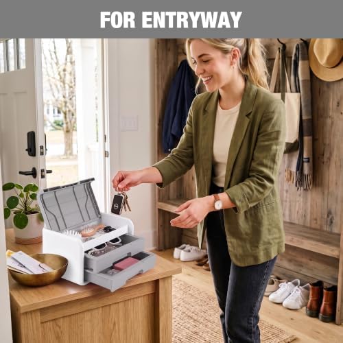 WORKPRO Small Storage Box with 2 Drawers and Flip-Top Lid