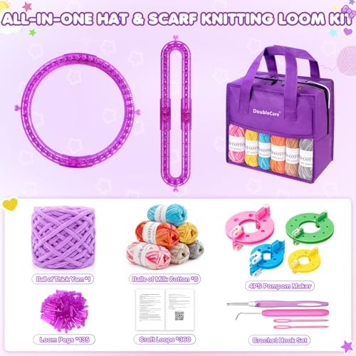 Knitting Loom Kit with Storage Bag,Looms,Yarn, Pom Pom Maker & Crochet Hook