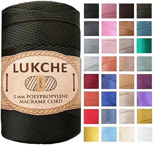 Polyester Macrame Cord 2mm x 251 Yards, 100% Polypropylene Premium Macrame Rope, Colorful Yarn Crochet Macrame Bag Craft for Wall Hangers, Bags, Bottom Plates, Carpets (Olive Green) 1
