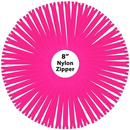 Mandala Crafts 100 PCs Hot Pink Closed-End 8 Inches Nylon Zipper for Sewing