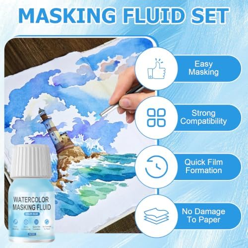 WANJAO Blue Masking Fluid for Watercolor Painting, Fast Drying Easy Peel